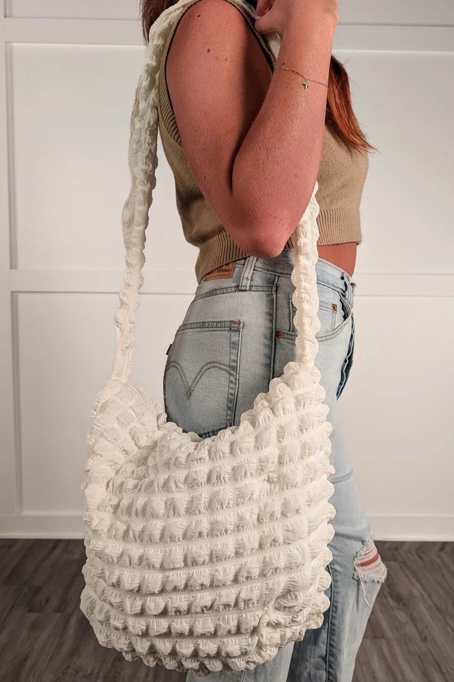 Bubble Bag Ivory Off White Quilted Tote Bag Purse Shoulder